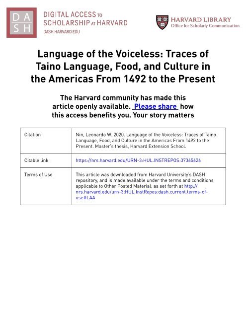 Language of the Voiceless: Traces of Taino Language, Food, and Culture in the Americas From 1492 to the Present