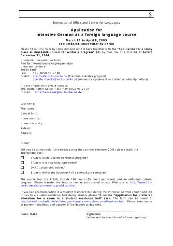 Application for intensive German as a foreign language ... - HU Berlin