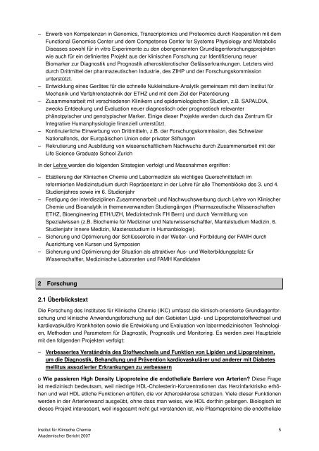 Akademischer Bericht 2007 Institut für Klinische Chemie
