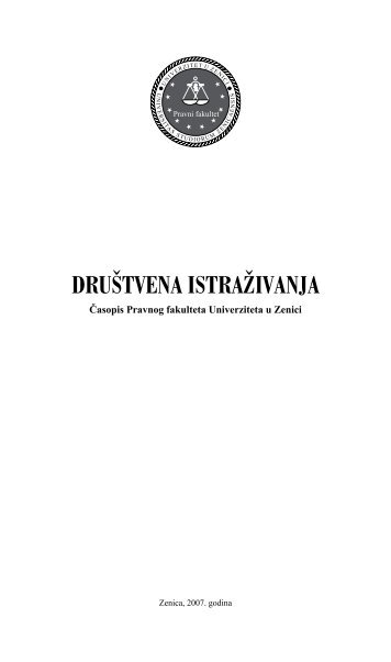 DRUŠTVENA ISTRAŽIVANJA - Pravni fakultet - Univerzitet u Zenici