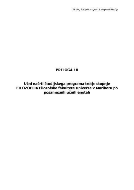 učni načrt predmeta / subject specification - Filozofska fakulteta ...