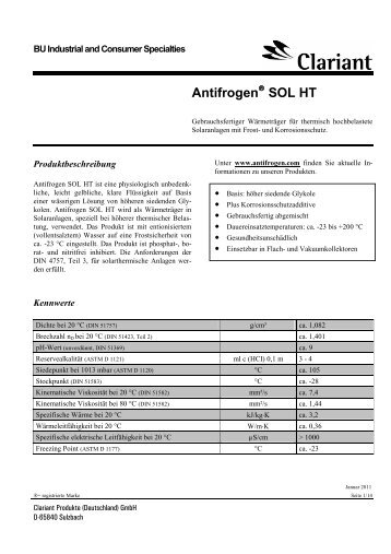 Merkblatt-Antifrogen SOL HT deutsch - Antifrogen - Clariant