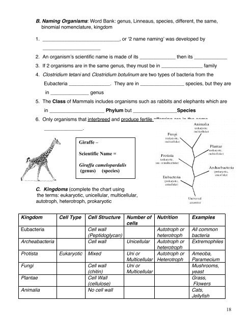 Scientific Name Chart