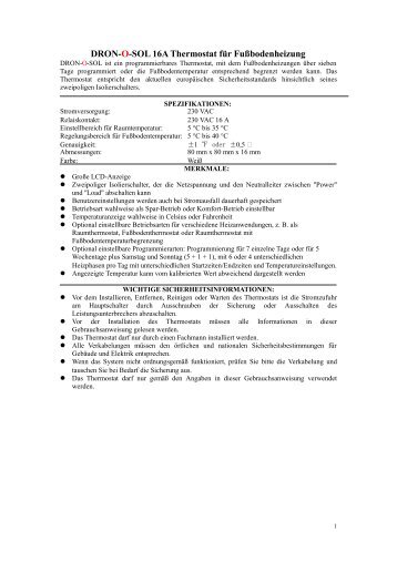 DRON-O-SOL 16A Thermostat für Fußbodenheizung