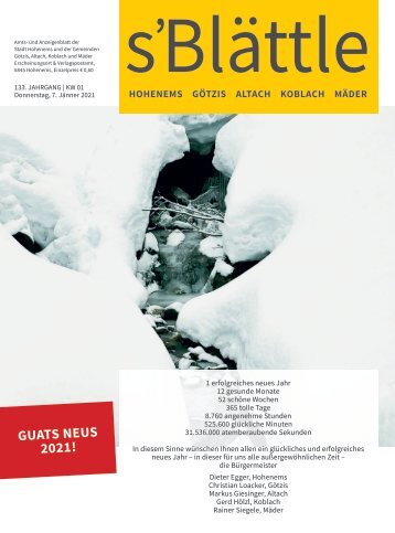 s'Blättle Nr. 01 - Do, 7. Jänner 2021