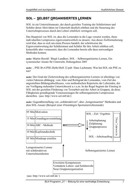 SOL – SELBST ORGANISIERTES LERNEN - Transfer-21