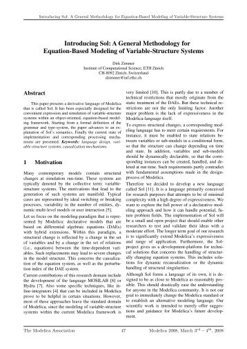 Introducing Sol: A General Methodology for Equation ... - Modelica