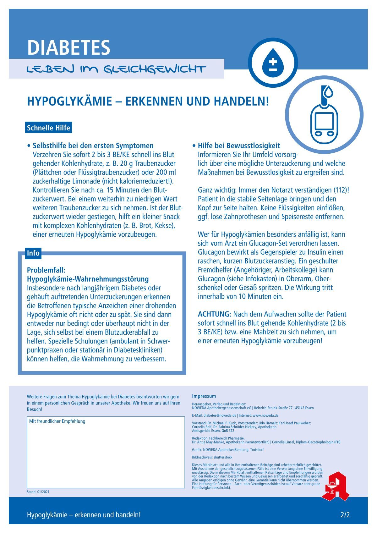 Diabetes Merkblatt Hypoglykämie