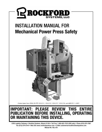 KSL-051 | Installation Manual For Mechanical Power Press Safety