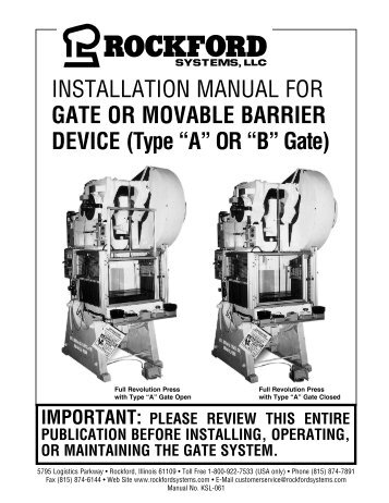 KSL-061 | Installation Manual for Gate or Movable Barrier Device (Type "A" or "B" Gate)