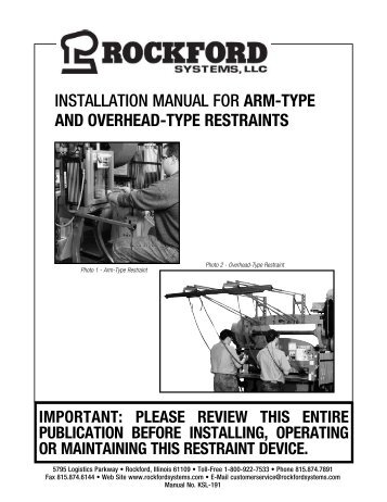 KSL-191 | Installation Manual for Arm-Type and Overhead-Type Restraints
