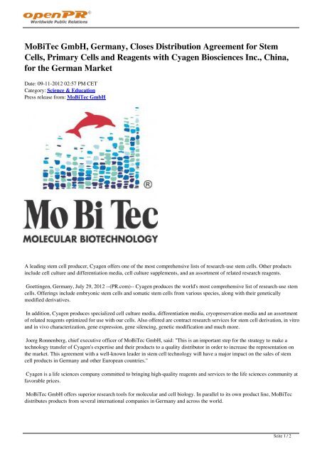 MoBiTec GmbH, Germany, Closes Distribution ... - openPR.com