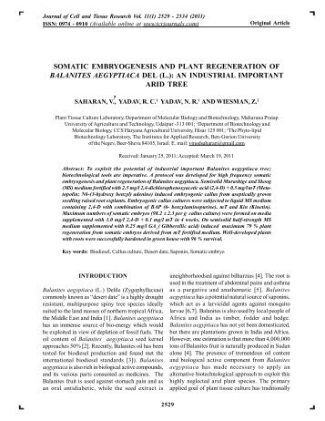 somatic embryogenesis and plant regeneration of balanites ...