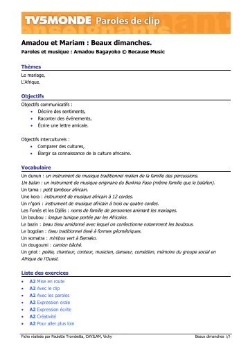 Amadou et Mariam : Beaux dimanches.