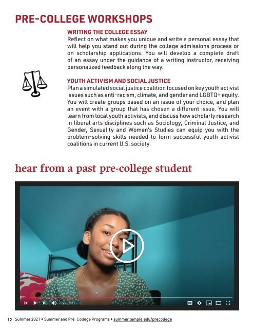 Temple Pre-College Summer 2021 Digital Brochure