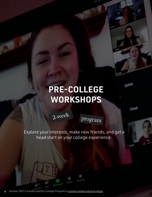 Temple Pre-College Summer 2021 Digital Brochure