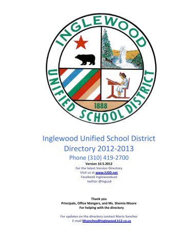 Inglewood Unified School District Directory 2012-2013