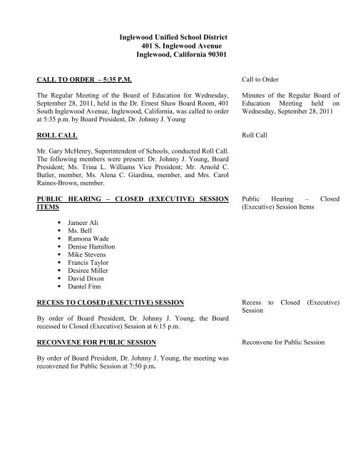 INGLEWOOD UNIFIED SCHOOL DISTRICT