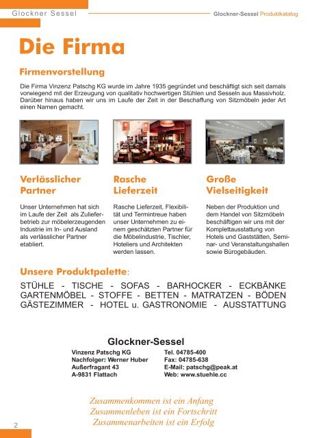 Produktkatalog Glockner Sesselfabrik 2021