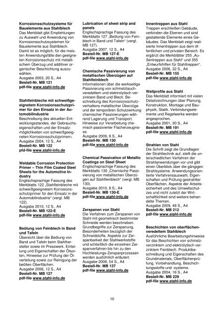 Schriftenverzeichnis Stahl-Informations-Zentrum