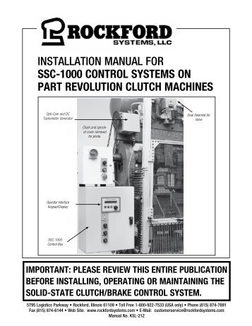 KSL-212 | Installation Manual for SSC-1000 Control Systems on Part Revolution Clutch Machines