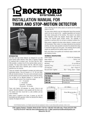 KSL-227 | Installation Manual for Timer and Stop-Motion Detector 