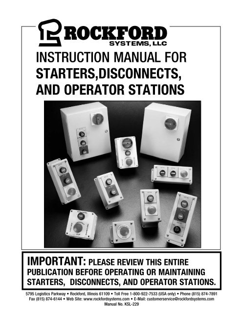 KSL-229 | Instruction Manual for Starters, Disconnects, and Operator Stations 