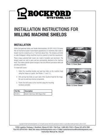 KSL-247 | Installation Instructions for Milling Machine Shields