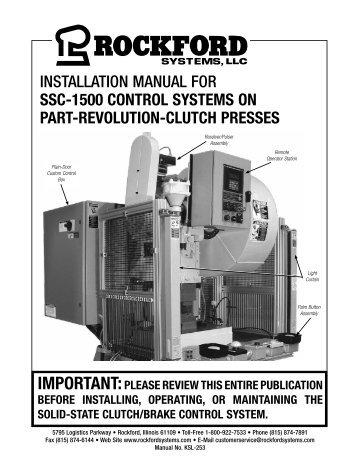 KSL-253 | Installation Manual for SSC-1500 Control Systems on Part-Revolution-Clutch Presses