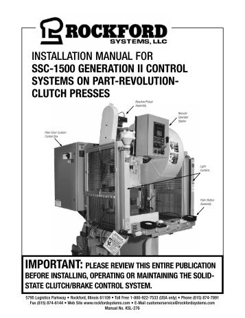 KSL-276 | Installation Manual for SSC-1500 Generation II Control Systems on Part-Revolution-Clutch Presses