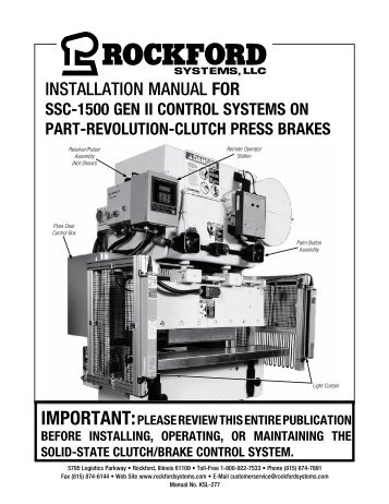 KSL-277 | Installation Manual for SSC-1500 Gen II Control Systems on Part-Revolution-Clutch Press Breaks