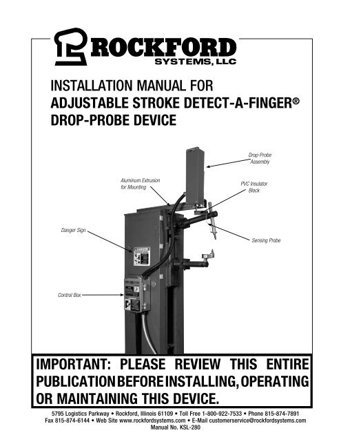 KSL-280 | Installation Manual for Adjustable Stroke Detect-A-Finger Drop-Probe Device