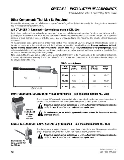 KSL-280 | Installation Manual for Adjustable Stroke Detect-A-Finger Drop-Probe Device