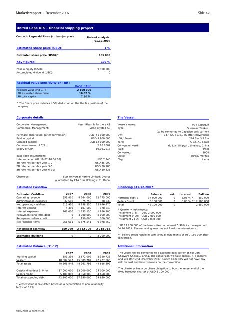 Markedsrapport – Desember 2007 - NRP AS