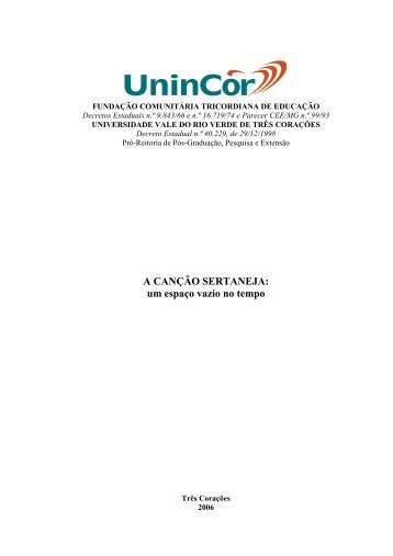 A CANÇÃO SERTANEJA: um espaço vazio no tempo - UninCor