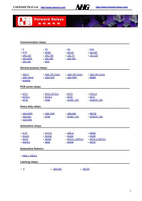1 Communication relays: General purpose relays: PCB series relays ...