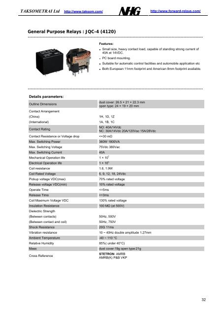 1 Communication relays: General purpose relays: PCB series relays ...