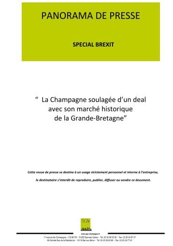 Panorama de presse spécial SGV  Brexit La filière Champagne soulagée d&#039;un deal avec son marché histori