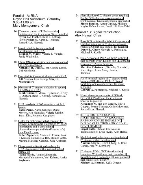 Program of the 2001 International Worm Meeting - Sternberg Lab ...