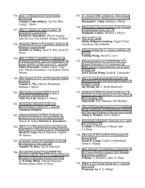 Program of the 2001 International Worm Meeting - Sternberg Lab ...