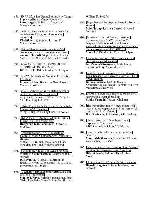 Program of the 2001 International Worm Meeting - Sternberg Lab ...