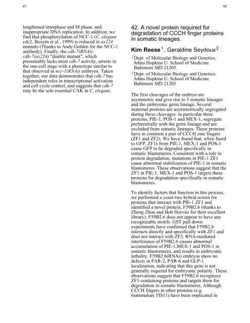 Program of the 2001 International Worm Meeting - Sternberg Lab ...