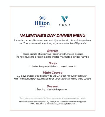 Hilton Manila Valentines Menu
