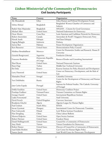 Lisbon Ministerial of the Community of Democracies Civil Society ...