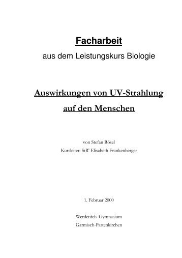 Facharbeit Auswirkungen von UV-Strahlung auf den Menschen