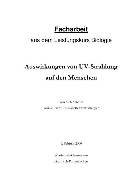 Facharbeit Auswirkungen von UV-Strahlung auf den Menschen