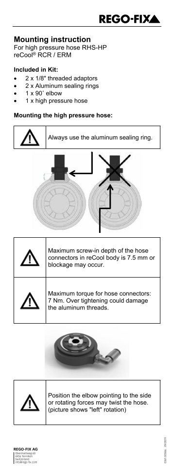 Mounting instruction for high pressure hose RHS-HP ENGLISH