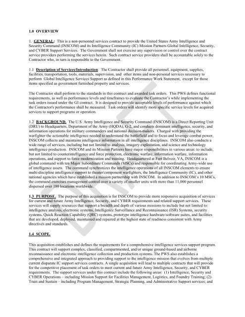 Global Intelligence Contract Draft RFP - INSCOM - U.S. Army