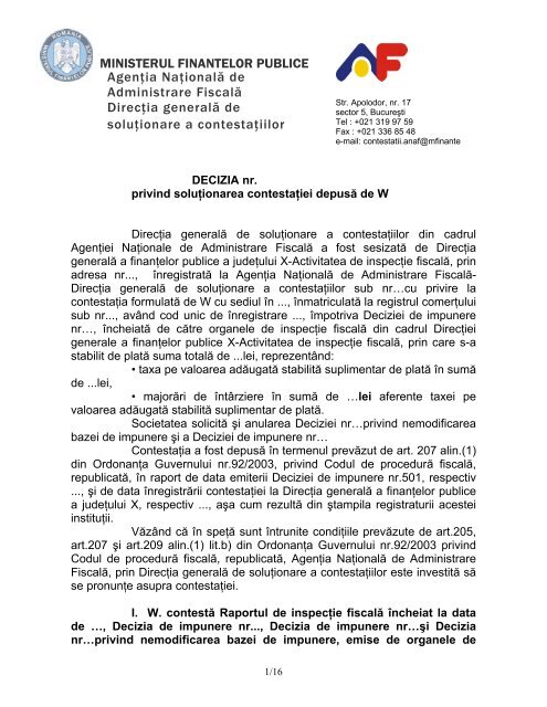 Agenţia Naţională de Administrare Fiscală Direcţia generală de ...