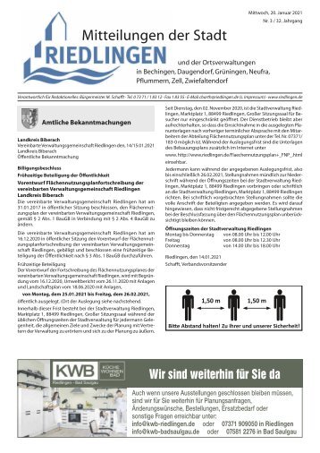 Amtliches Mitteilungsblatt Riedlingen 20.01.2021